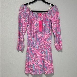 Lilly Pulitzer Pink and Blue Patterned Lana Skort Romper Pink Sorbet